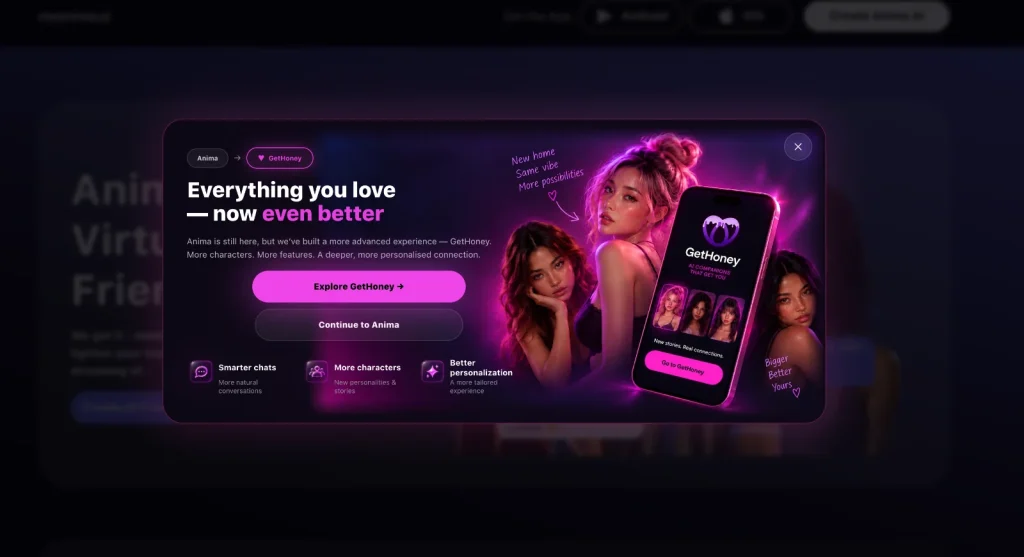 Anima AI screenshot: Homepage