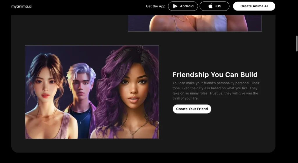 Anima AI screenshot: Pricing page