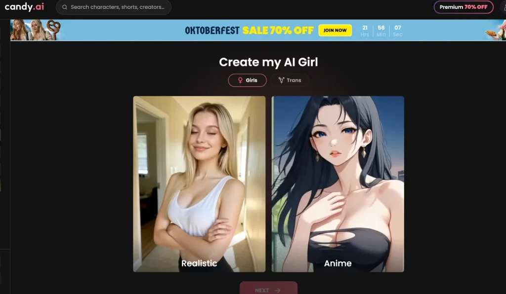 Candy.ai screenshot: Character creator