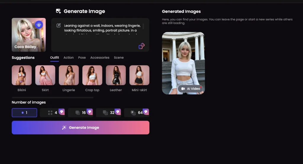 Candy.ai screenshot: Video generator