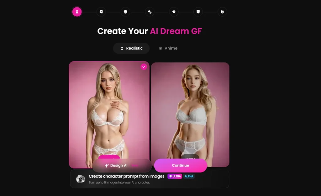 GoLove.ai screenshot: Character creator