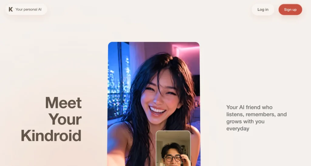 Kindroid AI screenshot: Homepage