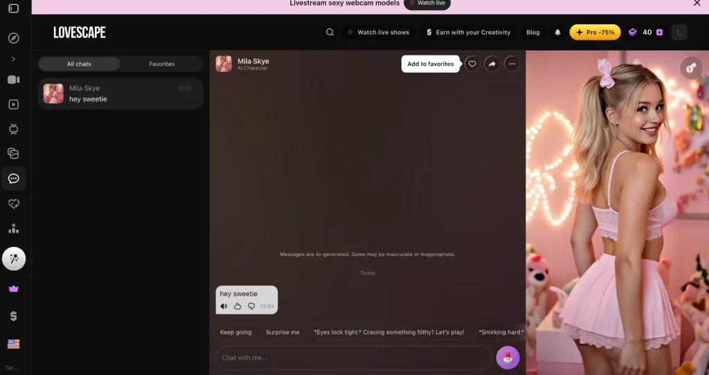 Lovescape AI screenshot: Chat