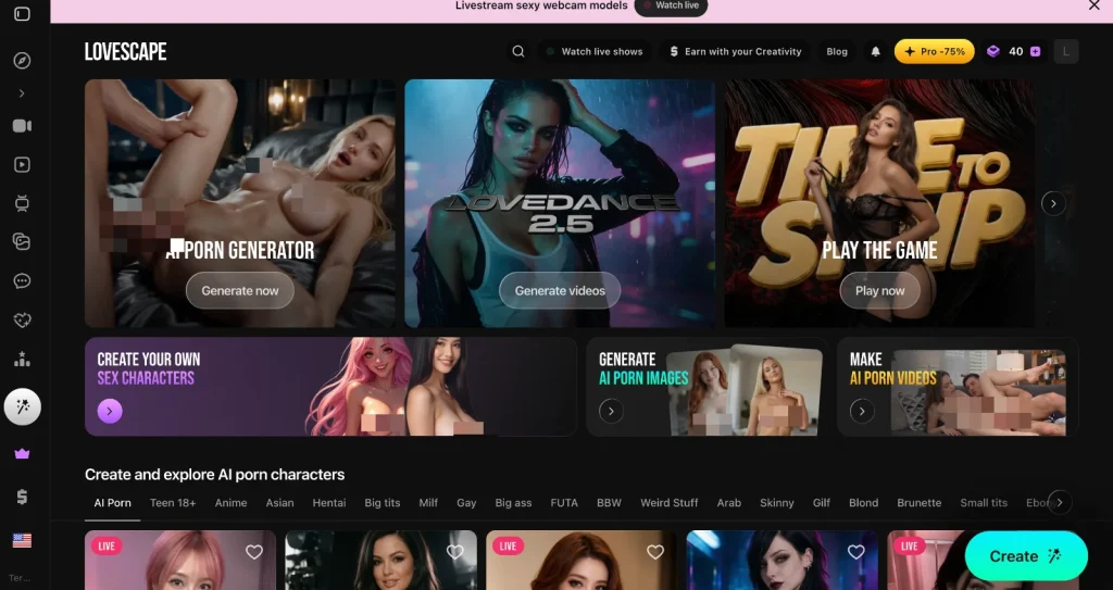 Lovescape AI screenshot: Homepage