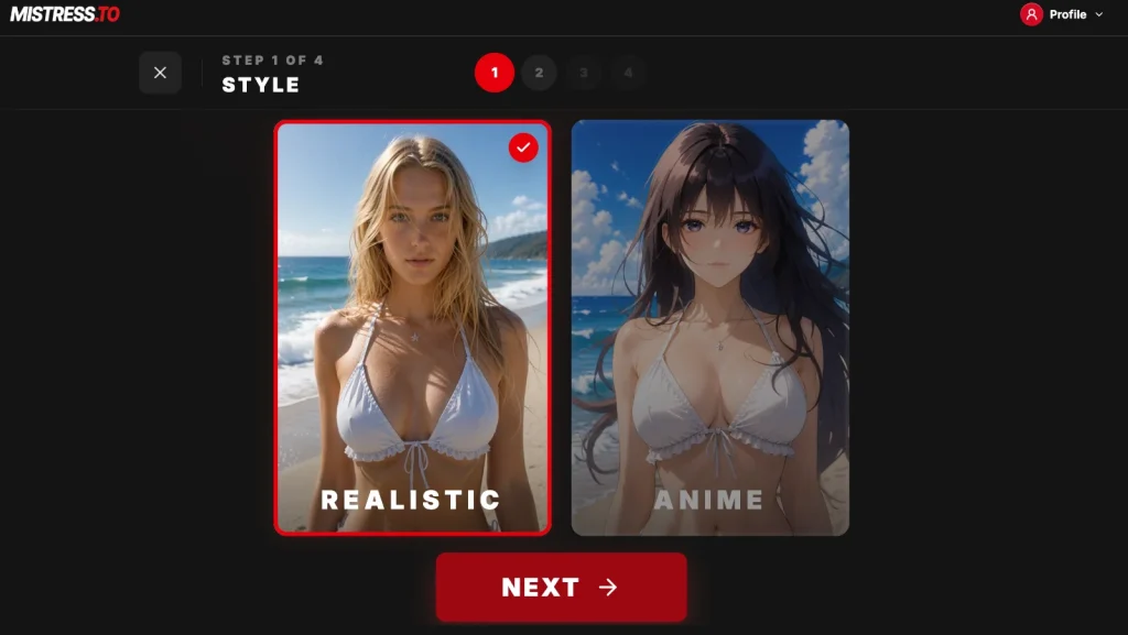 Mistress.to screenshot: Character creator