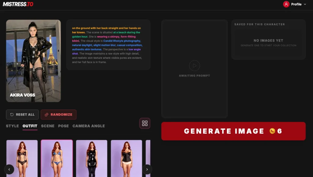 Mistress.to screenshot: Image generator