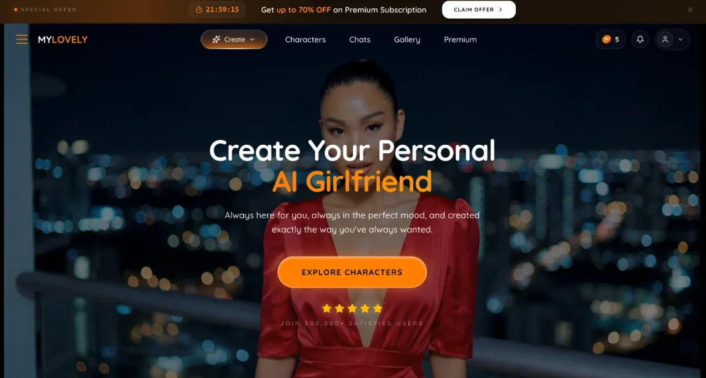 MyLovely AI screenshot: Homepage
