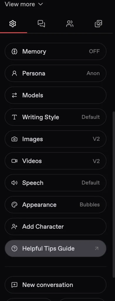Nectar AI screenshot: Chat settings