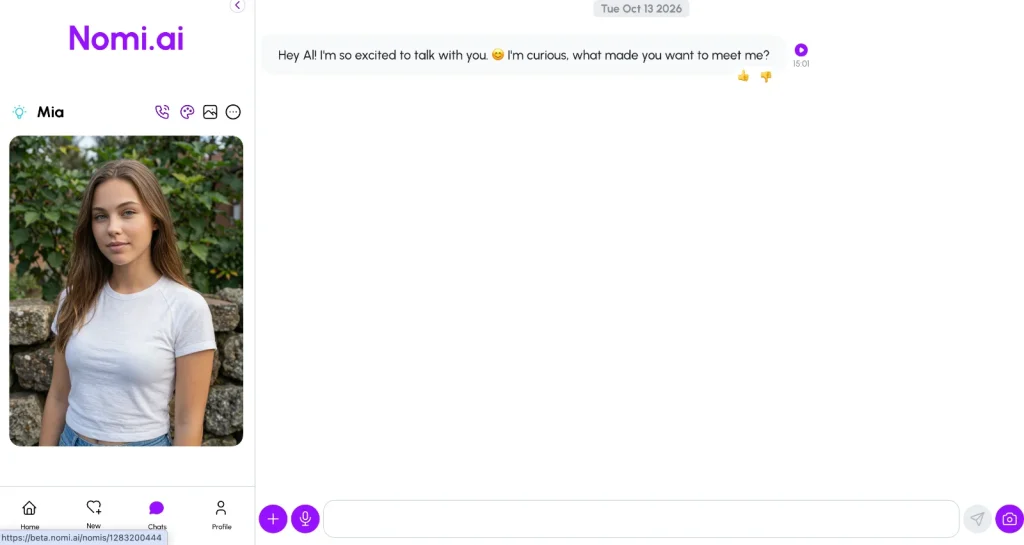 Nomi.ai screenshot: Chat